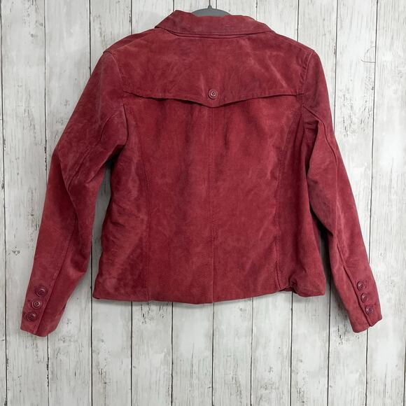 Motto Genuine Suede Leather Pink Trucker Jacket Western Button Front Chore Coat - Picture 2 of 12